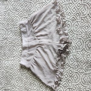 Light gray polka dot ruffle shorts lined